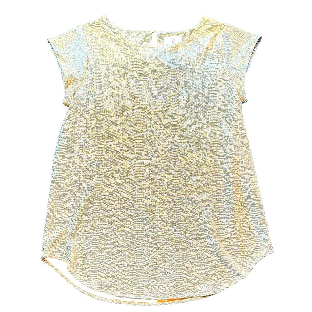 Julie Brown Women’s metallic gold textured top, short sleeve, keyhole, Size S